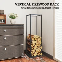 Outsunny Firewood Rack Outdoor, Heavy Duty Log Holder, Vertical Fireplace Storage Rack, 220 lbs Capacity, 13" x 13" x 43", Black(m-6)