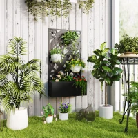Outsunny Raised Garden Bed with Trellis, Freestanding/Wall Mounted Metal Garden Box with Privacy Panel, Irregular Line Cut-Outs(m-1)