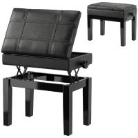 HOMCOM Faux Leather Keyboard Bench, 24.8" Adjustable Piano Bench with Padded Cushion and Storage, Black(m-2)