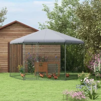 PawHut Chicken Coop with Cover for Outdoor Backyard, Chicken Run for 10-15 Chickens, Rabbits, Ducks, 13.1' x 11.4'(m-1)