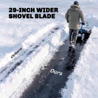 Outsunny Snow Shovel with Wheels, 29" Metal Snow Pusher with Adjustable Handle, 7-Angle Blade, Wear Strip for Driveway, Blue(m-4)