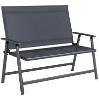 Outsunny 2-seater Folding Patio Camping Chair, Aluminum Frame Sports Chair with Armrest, Mesh Fabric Seat for Lawn(m-9)
