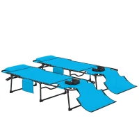 Outsunny 2 Piece Folding Chaise Lounge Pool Chairs with 5-level Reclining Back, Reading Hole, Side Pocket, Blue(m-1)