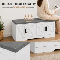 HOMCOM Shoe Bench with Cushion Shoe Storage Bench with Doors Adjustable Shelves for Entryway, White(m-7)