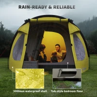 Outsunny 2-3 Person Camping Tent, Easy Set Up Dome Tent with Porch, Family Tent with Bedroom and Sewn-in Groundsheet, Yellow(m-5)