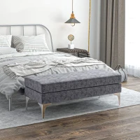 HOMCOM 48 Inches Upholstered Bedroom Bench, Modern End of Bed Bench with Double Layer Seat Cushions and Steel Legs, Dark Gray(m-2)