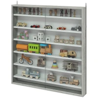HOMCOM 7-Tier Display Cabinet, Shot Glass Display Case, Glass Curio Cabinet with 2 Glass Doors and 6 Adjustable Shelves, Grey(m-2)