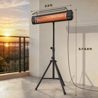 Outsunny Electric Patio Heater, 1500 W Standing IP65 Outdoor Infrared Heater with Tripod, 3 Heat Levels, 24H Timer, Black(m-3)