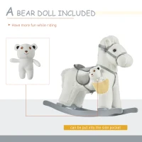 Qaba Kids Rocking Horse with Bear Toy, Plush Animal Rocker with Fun Realistic Sounds for Toddler 18-36 Months, White(m-7)