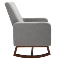 HOMCOM Accent Lounge Rocking Chair with Solid Curved Wood Base and Linen Padded Seat, Grey(m-4)