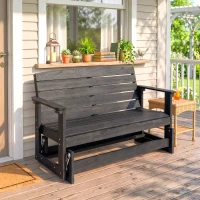 Outsunny Patio Glider Bench w/ HDPE Slatted Double Rocking Chair, Distressed Black(m-2)