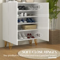 HOMCOM Narrow Shoe Storage Cabinet with Soft-Close Hinges and Adjustable Shelves for 15-20 Pairs of Shoes, High Gloss White(m-5)