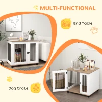 PawHut Dog Kennel Furniture Side End Table Indoor with Lockable Door, for Small and Medium Dogs, Walnut Brown(m-5)