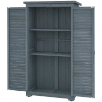 Outsunny Outdoor Garden Shed, Wooden Tool Storage Shed, 3-Tier Shelves, Asphalt Roof, Shutter Doors, 34.3" x 18.3" x 63", Grey(m-2)