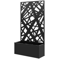 Outsunny Raised Garden Bed with Trellis, Freestanding/Wall Mounted Metal Garden Box with Privacy Panel, Irregular Line Cut-Outs(m-2)