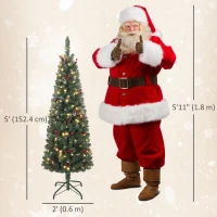 HOMCOM 5 ft Pencil Prelit Christmas Tree with LED Light, Silver Glitter, Dense Pointed Branches, 8 Modes, Slim Xmas Tree(m-3)