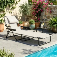 Outsunny Folding Lounge Chair w/ Reclining Back, Cream White(m-8)