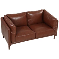 HOMCOM 59" Loveseat Sofa, PU Leather 2 Seater Sofa with Wide Seat, High-Density Foam, Thick Cushion, Wood Legs, Brown(m-2)