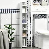 kleankin Freestanding Tall Bathroom Cabinet, Narrow Bathroom Storage Cabinet with Shelves and Cupboards, Grey and White(m-7)