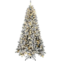 HOMCOM 6ft Flocked Prelit Christmas Tree, Northern Pine, Artificial Xmas Tree with Curved Tips, LEDs(m-11)