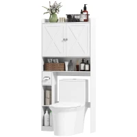 HOMCOM Farmhouse Over The Toilet Storage Shelf with Barn Doors, Toilet Rack with Adjustable Shelf, White(m-2)