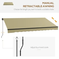 Outsunny 12' x 10' Retractable Awning, 280gsm UV Resistant Sunshade Shelter for Deck, Balcony, Yard, Beige(m-4)
