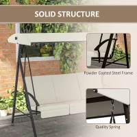 Outsunny 3-Seat Outdoor Porch Swing Patio Swing with Adjustable Canopy, Removable Seat and Back Cushion for Garden, Poolside(m-7)