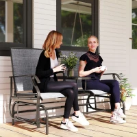 Outsunny Patio Glider Rocking Chair 2 Person Outdoor Loveseat Rocker Garden Furniture Bench, Grey(m-1)