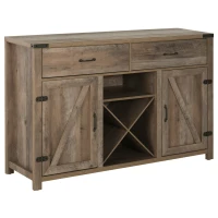 HOMCOM Farmhouse Coffee Bar Cabinet, Sideboard Buffet Cabinet Wine Cabinet with Drawers, Barn Style Doors, Wine Rack, Distressed Oak Brown(m-1)