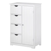 kleankin Bathroom Storage Cabinet, Floor Cabinet with Adjustable Shelf and 4 Drawers, Side Cabinet for Washroom, White(m-2)