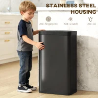 HOMCOM 12 Gallon (45 L) Sensor Can, Automatic Garbage Can with Soft-Close Lid, Fingerprint-Proof Stainless Steel, Matte Black(m-6)