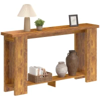 HOMCOM Farmhouse Console Table, 63" Narrow Entryway Table with Thickened Tabletop for Living Room, Hallway, Distressed Brown(m-11)