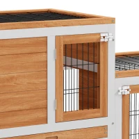 PawHut Wooden Rabbit Hutch, Indoor Bunny Cage with Wheels, Pull Out Trays, Run, Yellow(m-9)