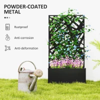 Outsunny Raised Garden Bed with Trellis, Freestanding/Wall Mounted Metal Garden Box with Privacy Panel, Irregular Line Cut-Outs(m-6)