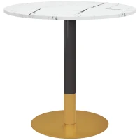 HOMCOM Round Dining Table, Modern Dining Room Table with Faux Marble Top, Steel Base, Space Saving Small Kitchen Table, White(m-9)