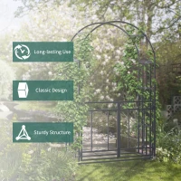 Outsunny 81" Metal Garden Arbor with Double Doors, Locking Gate, Climbing Vine Frame with Heart Motifs, Arch for Wedding, Bridal Party Decoration, Grey(m-6)
