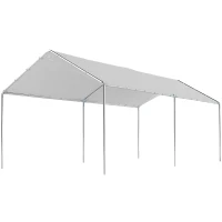Outsunny 9.6' x 19.5' Carport Heavy Duty Galvanized Car Canopy w/ Included Anchor Kit, 3 Reinforced Steel Cables, White(m-15)
