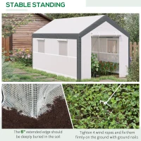 Outsunny 12' x 7' x 7' Greenhouse, Walk-in Outdoor Tunnel Green House with PE Cover, Steel Frame, 2 Roll-Up Zipper Doors & 4 Windows for Flowers, Vegetables, Tropical Plants, White/Dark Gray(m-6)