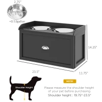 PawHut Pet Feeding Station Pet Dish Bowl Set with Storage, 2 Elevated Dog Bowls for Large Sized Dogs, Black(m-3)