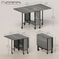 HOMCOM Folding Dining Table, Extendable Kitchen Table for Small Spaces with Storage Shelf and 6 Wheels, Distressed Grey(m-3)