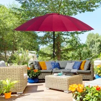 Outsunny 8ft Shanghai Garden Parasol Umbrella with Crank & Tilt, Adjustable Outdoor Sun Shade, Wine Red(m-1)