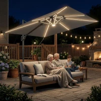 Outsunny 10 x 9.7 ft Offset Cantilever Patio Umbrella with Lights, Wind Rope, UPF50+ Outdoor Cantilever Parasol, Dark Grey(m-8)
