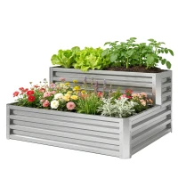 Outsunny 2 Tier Galvanized Raised Garden Bed, Steel Planter Box for Vegetables, Flowers, Herbs, 47" x 40" x 23", Silver(m-2)