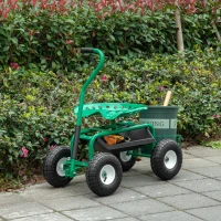 Outsunny Garden Scooter, Rolling Cart with Swivel and Adjustable Seat, Tool Tray, Bucket Basket, Green and Black(m-7)