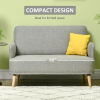 HOMCOM 48" Loveseat Sofa for Bedroom, Modern Love Seats Furniture, Upholstered Small Couch for Small Spaces, Gray(m-5)