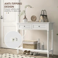 HOMCOM Hallway Console Table, Modern Entryway Table with 2 Drawers, Storage Shelf, Turned Legs for Living Room, Bedroom, White(m-6)