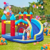 Outsunny 4 in 1 Inflatable Bounce House Kids Bounce Castle Include Trampoline, Slide, Water Pool, Climbing Wall with Carrybag, Repair Patches, without Air Blower(m-2)
