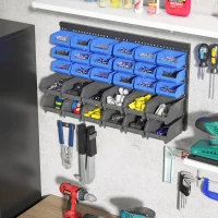 DURHAND Wall Mounted Storage Bin Rack Tool Organizer with 30 Bins, Pegboard for Garage Workshops Blue(m-10)