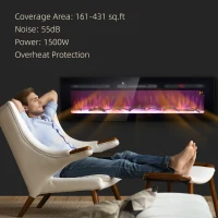 HOMCOM 60" Recessed or Wall Mounted Electric Fireplace Heater with Remote Control, Adjustable Flame Color and Brightness(m-6)