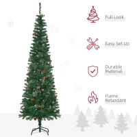HOMCOM 6.5ft Pencil Christmas Tree, Artificial Christmas with Pine Needles, Realistic Branches, Pine Cones, Metal Base, Green(m-4)